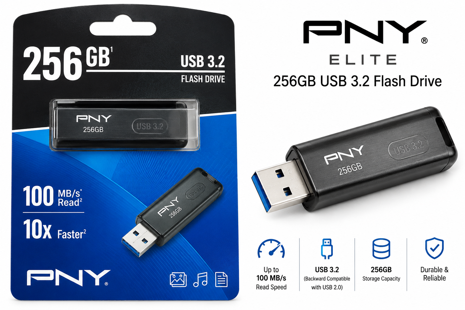 PNY Elite 256GB USB 3.2 Flash Drive.